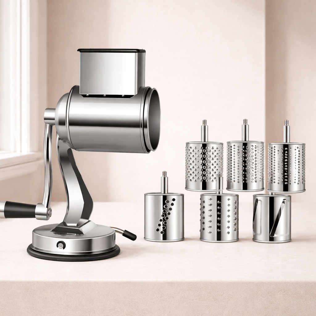 Multi-Functional Rotary Cheese Grater - Easy Food Prep, 5 Blades