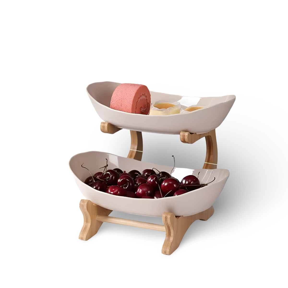 Multi Tier Fruit Bowl | Two Boat Trays, Curved Frame