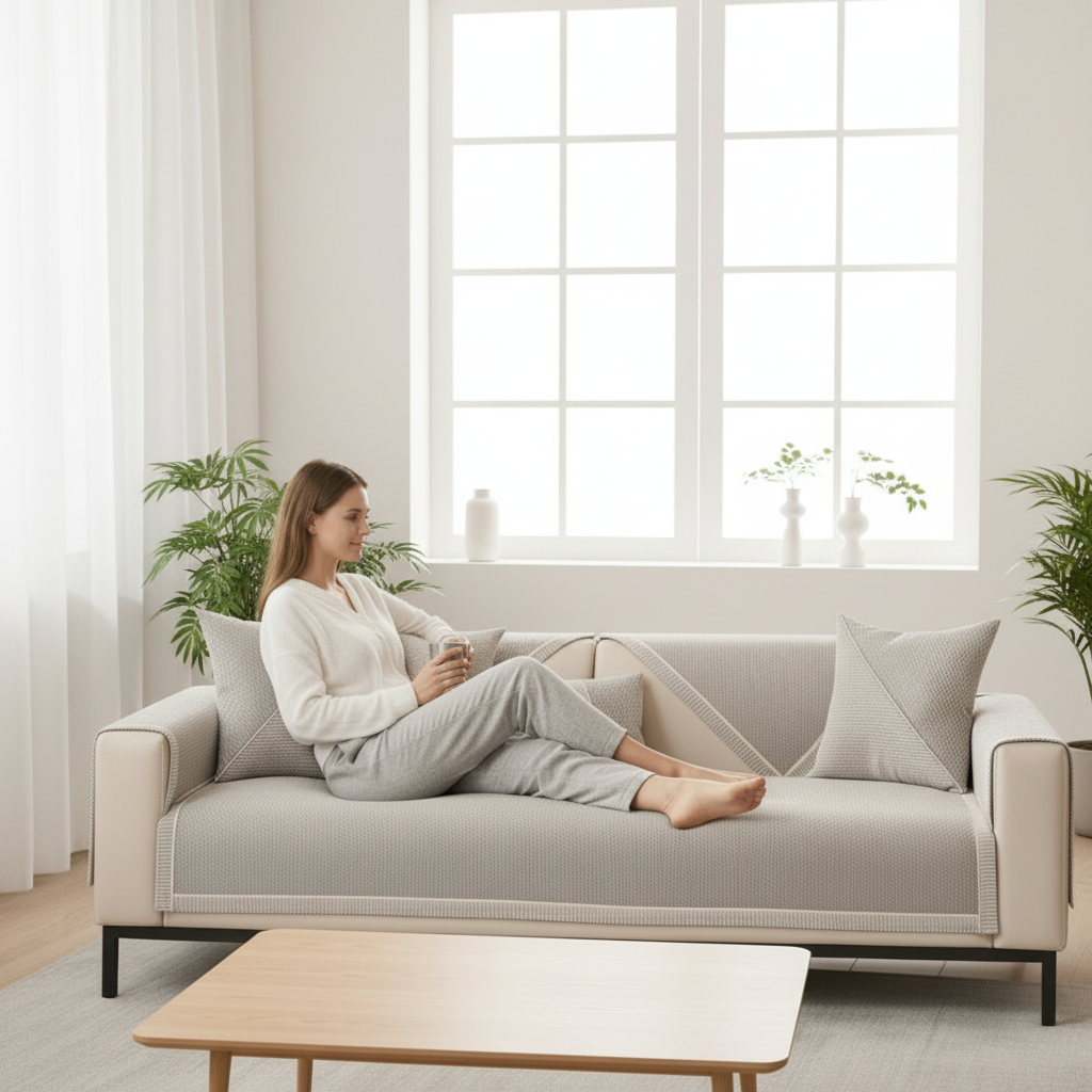 NATURWEFT – Non-slip cotton-linen sofa cover for all seasons 2