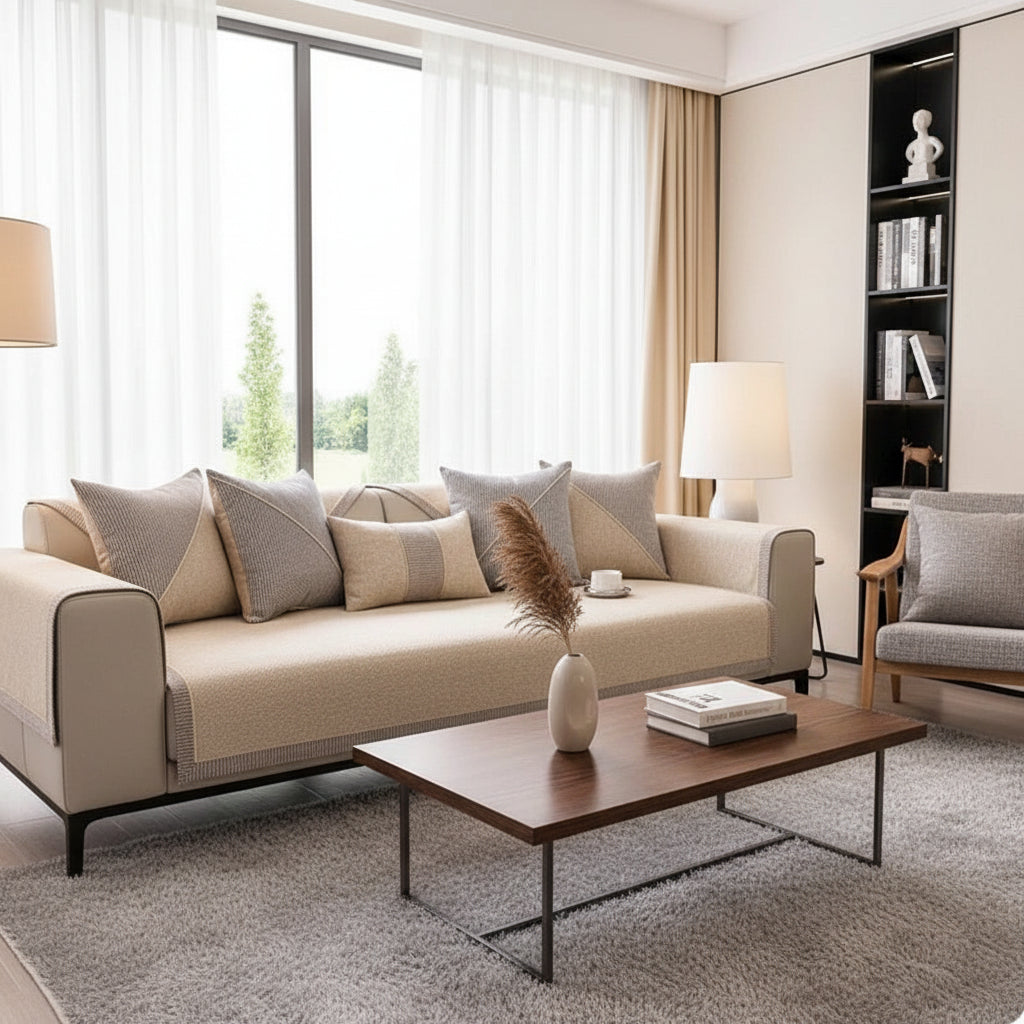 NATURWEFT – Non-slip cotton-linen sofa cover for all seasons 3