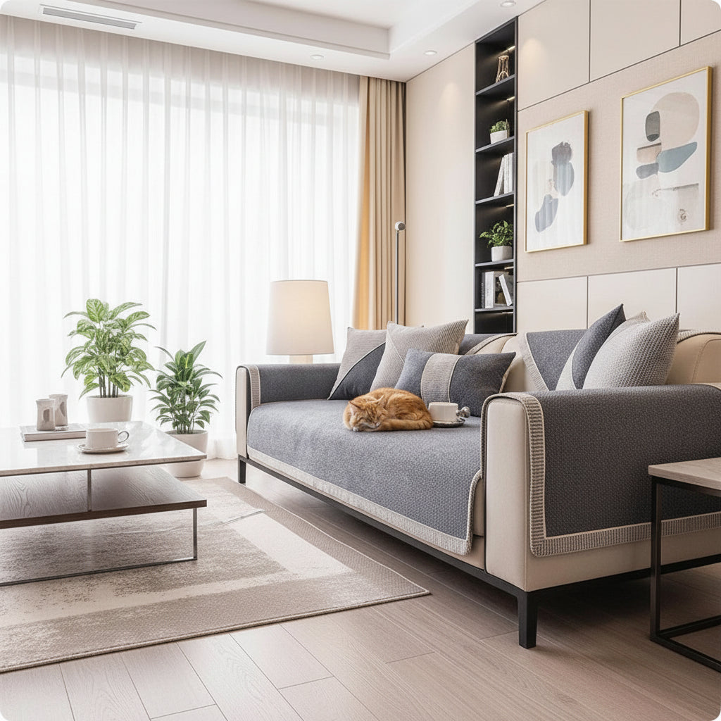 NATURWEFT – Non-slip cotton-linen sofa cover for all seasons 5