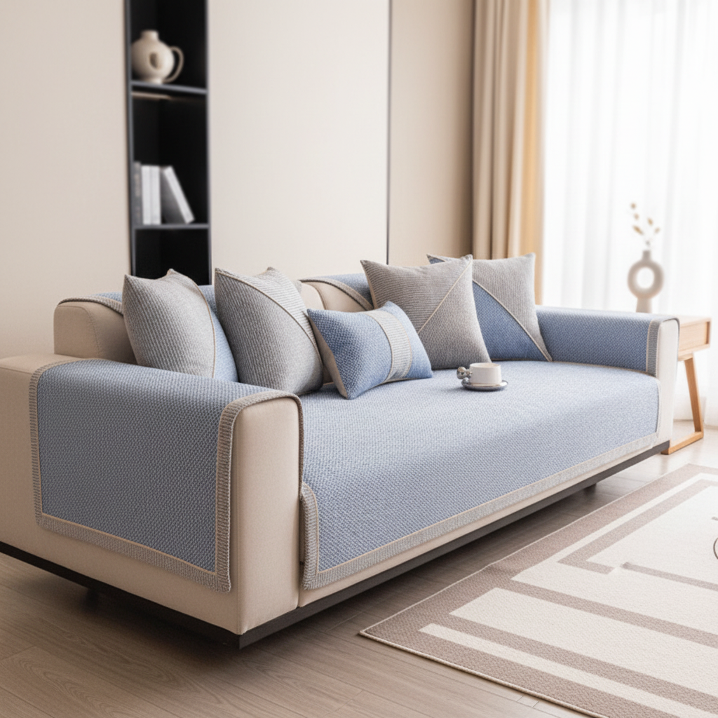 NATURWEFT – Non-slip cotton-linen sofa cover for all seasons 8