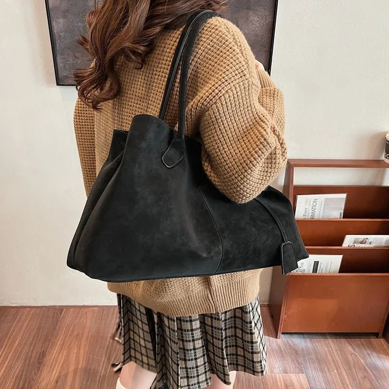 Nakoo Luxe | Women's Tote Bag - Black Faux Leather with Spacious Interior