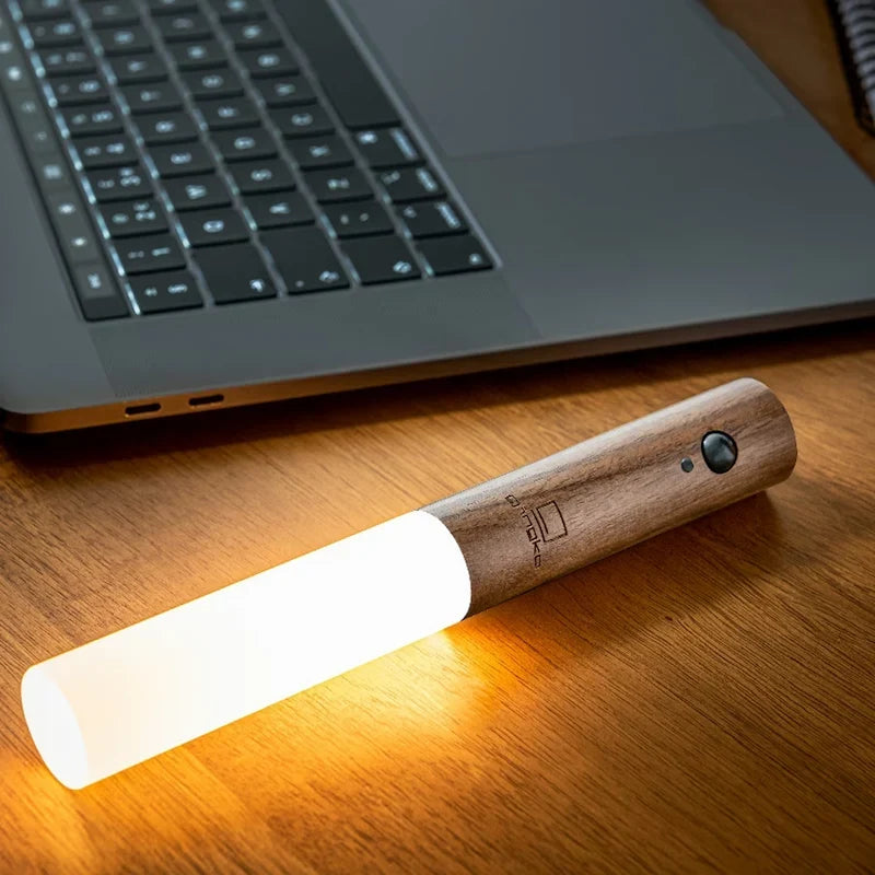 Motion Sensor Torch Lamp Wood & Acrylic 18 cm | Walnut or Ash | Cordless Magnetic Wall Mount, Rechargeable Night Light 6