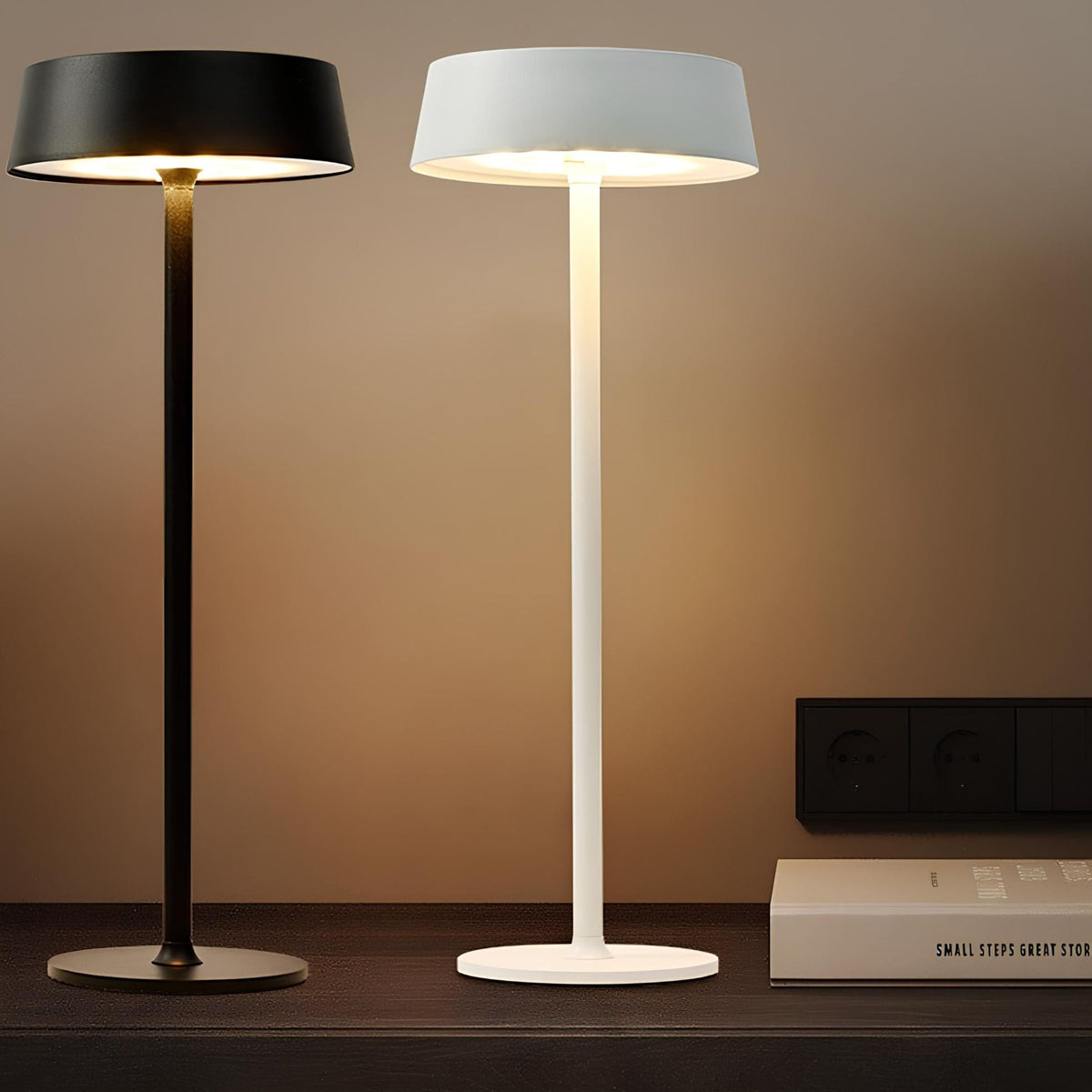 Cordless Rechargeable Table Lamp, Iron Build, 25 x 13 cm | Black, White or Brown | Dimmable with 3 Lighting Modes 5