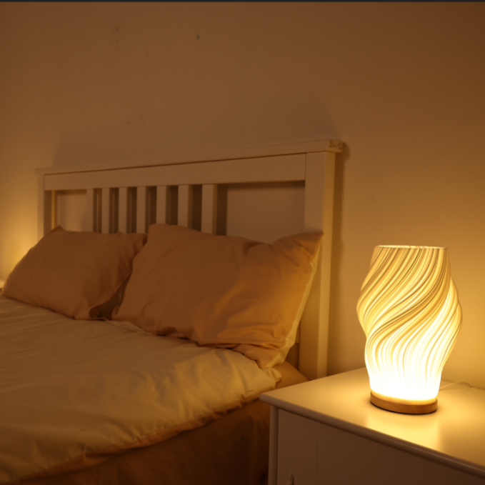 Sculpted Shade Table Lamp Wood Base | Wave, Swirl or Cloud Style, Medium or Large | Dimmable Warm & Natural White, USB Powered 15