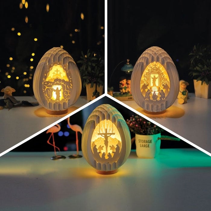 Nativity Scene 3D Paper Desk Lamp | Handmade Pearl Paper Craft | USB Powered Warm Night Light for Home, Table and Shelf Decor