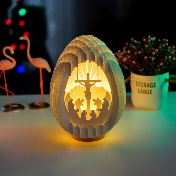 Nativity Scene 3D Paper Desk Lamp | Handmade Pearl Paper Craft | USB Powered Warm Night Light for Home, Table and Shelf Decor