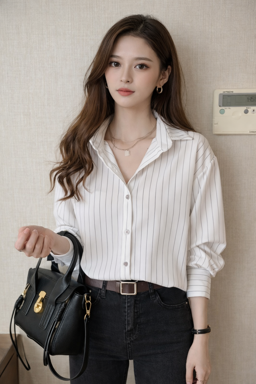 Nella | Women's Shirt – Striped Long Sleeve With Turn Down Collar 6