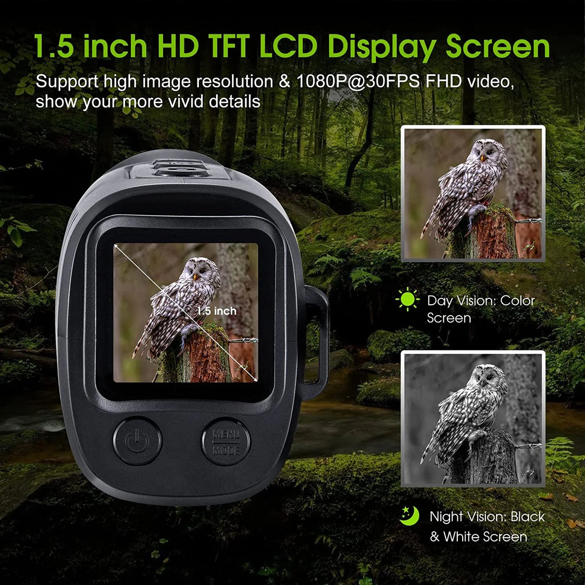 Night Vision Camera 1080P Full HD | 5x Digital Zoom, Infrared Light & TF Card Storage | Up to 1000m Observation Range
