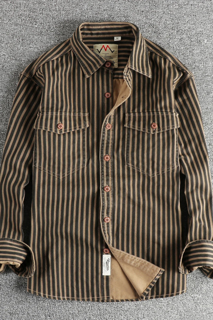 Noah | Men's Shirt - Loose Fit Striped Long Sleeve with Chest Pockets 1