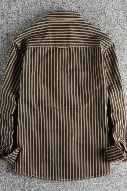 Noah | Men's Shirt - Loose Fit Striped Long Sleeve with Chest Pockets 2