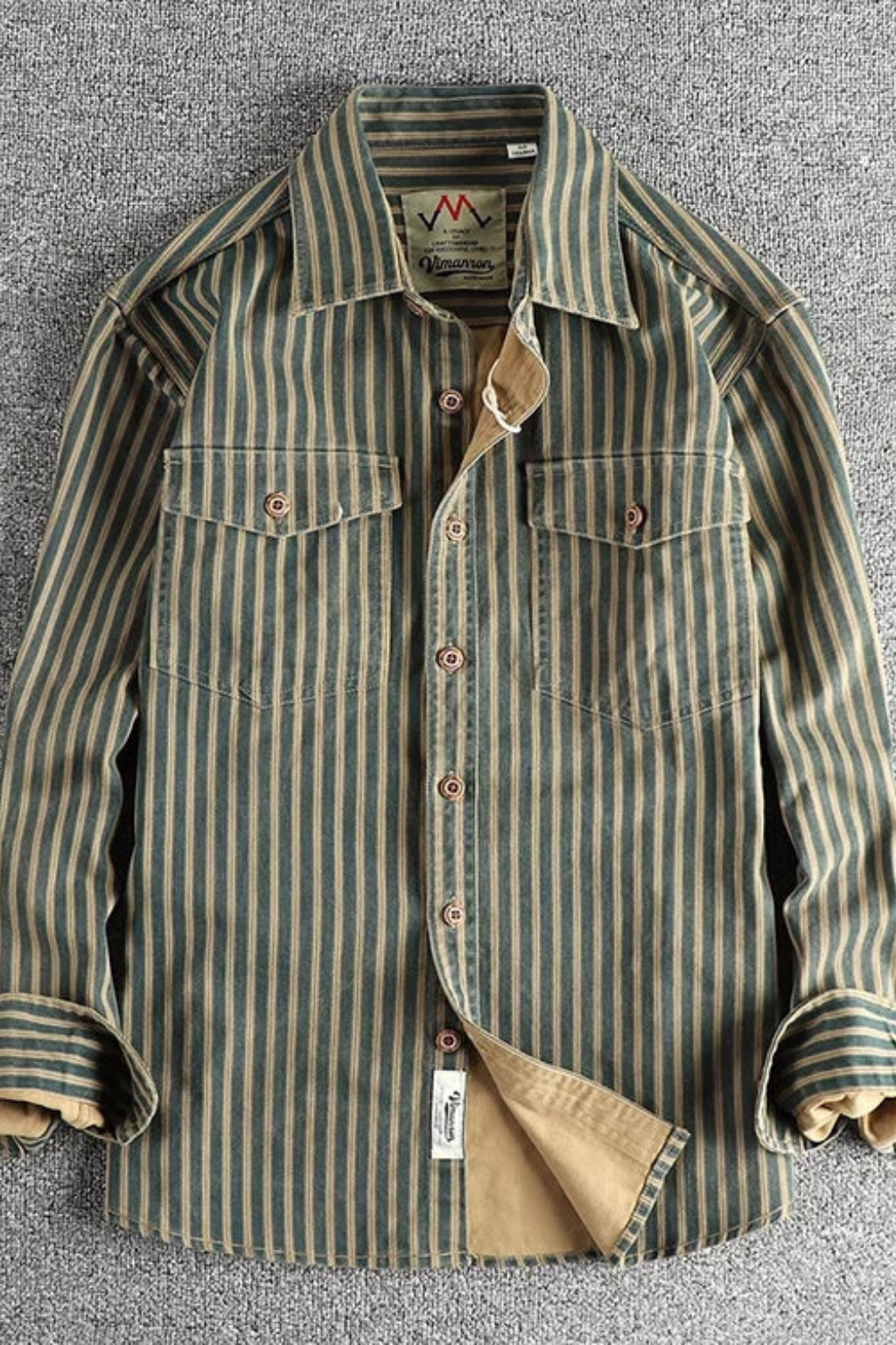 Noah | Men's Shirt - Loose Fit Striped Long Sleeve with Chest Pockets 6