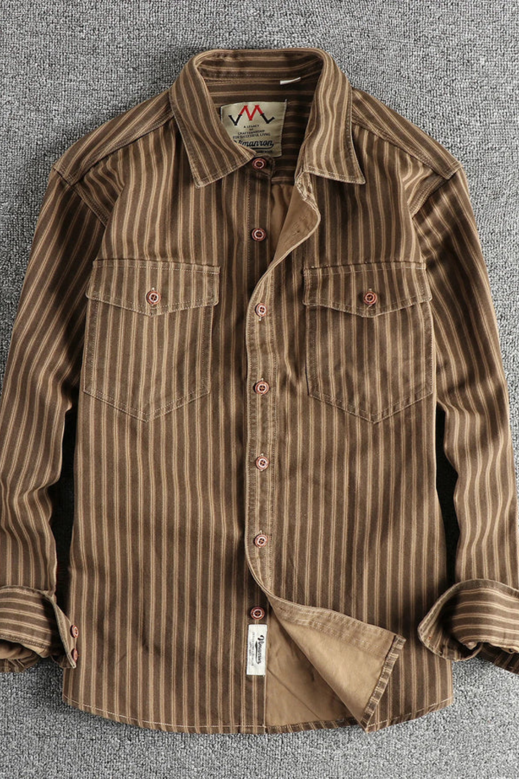 Noah | Men's Shirt - Loose Fit Striped Long Sleeve with Chest Pockets 8