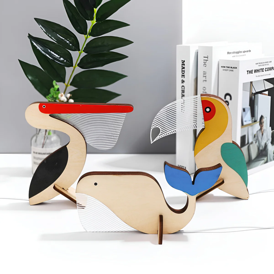 Nordic Wooden Animal LED Table Lamp Sculptural Design 3