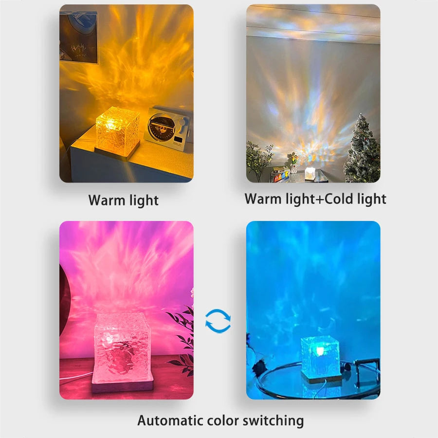 Northern Lights Projector Lamp Acrylic & Wood | 16 RGB Colours, 4 Modes | Rechargeable Room-Wide Northern Lights Effect