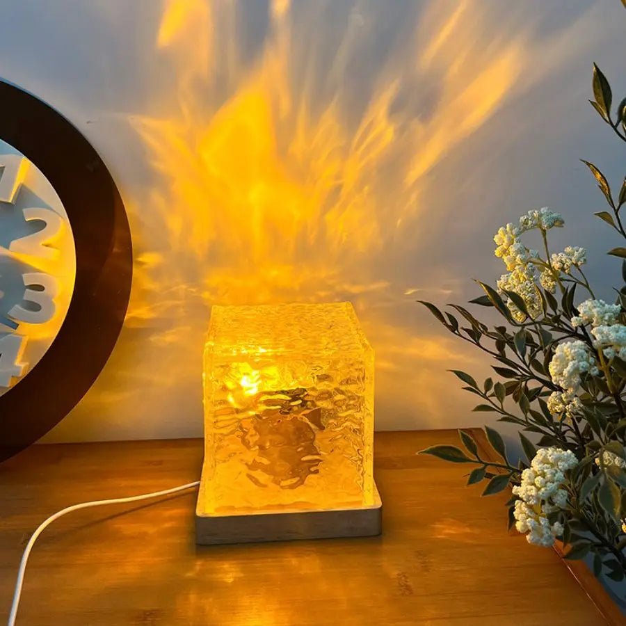 Northern Lights Projector Lamp Acrylic & Wood | 16 RGB Colours, 4 Modes | Rechargeable Room-Wide Northern Lights Effect