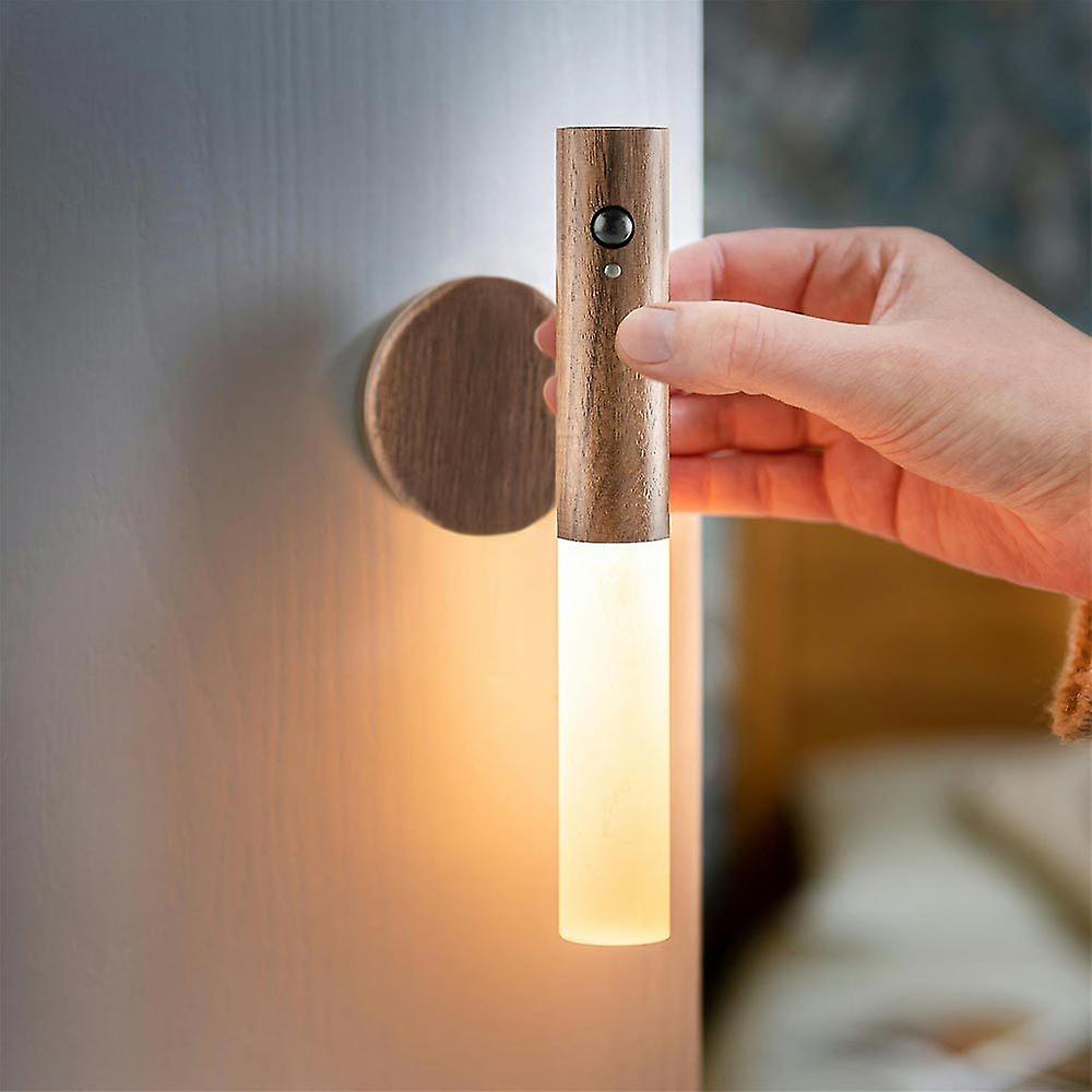 Motion Sensor Torch Lamp Wood & Acrylic 18 cm | Walnut or Ash | Cordless Magnetic Wall Mount, Rechargeable Night Light 10