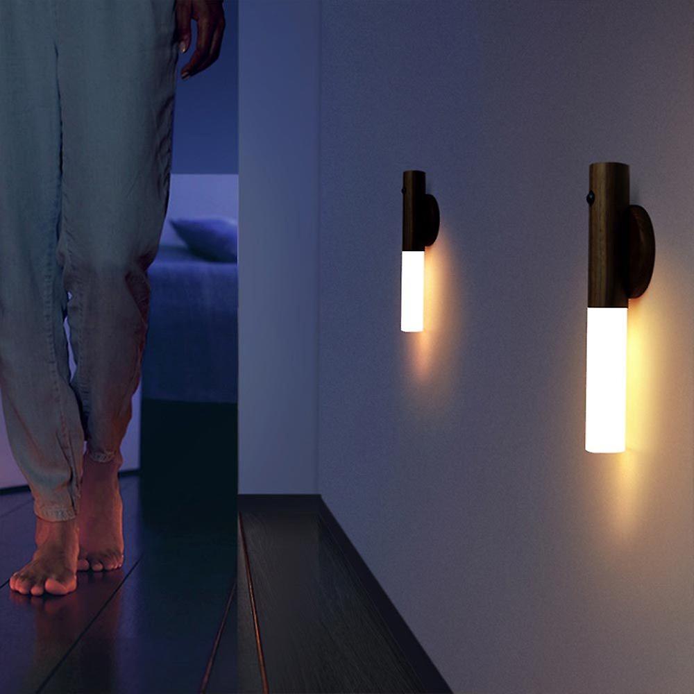 Motion Sensor Torch Lamp Wood & Acrylic 18 cm | Walnut or Ash | Cordless Magnetic Wall Mount, Rechargeable Night Light 3