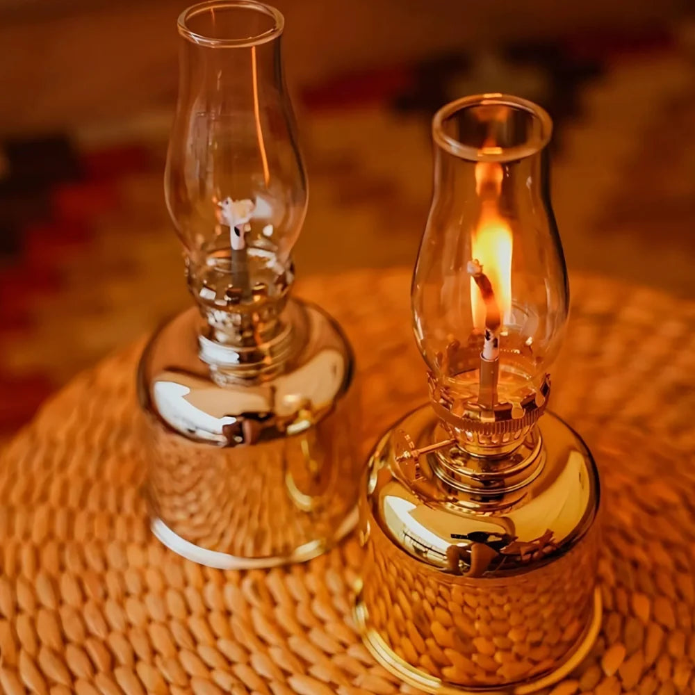 Oil Lamp Electroplated Iron and Glass 19 x 8.5 cm | Gold, Silver, Matte Black | Windproof, Adjustable Flame Control