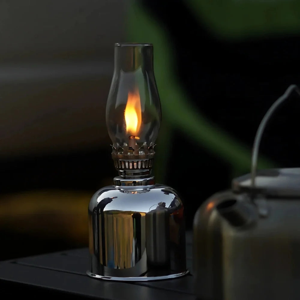 Oil Lamp Electroplated Iron and Glass 19 x 8.5 cm | Gold, Silver, Matte Black | Windproof, Adjustable Flame Control