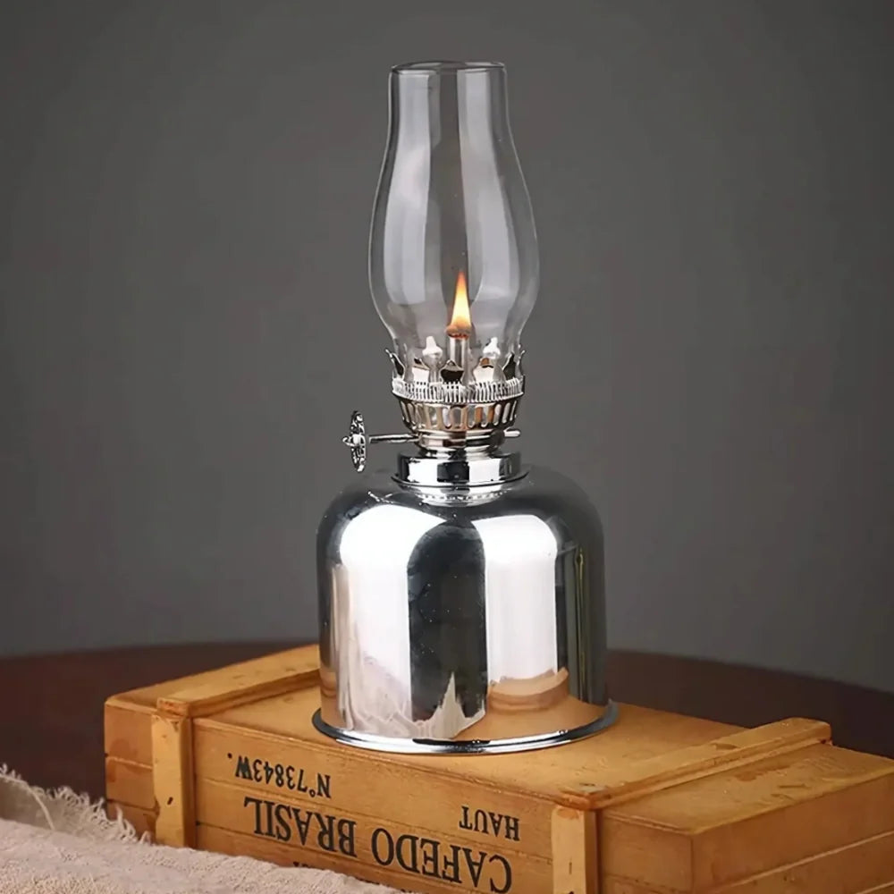 Oil Lamp Electroplated Iron and Glass 19 x 8.5 cm | Gold, Silver, Matte Black | Windproof, Adjustable Flame Control