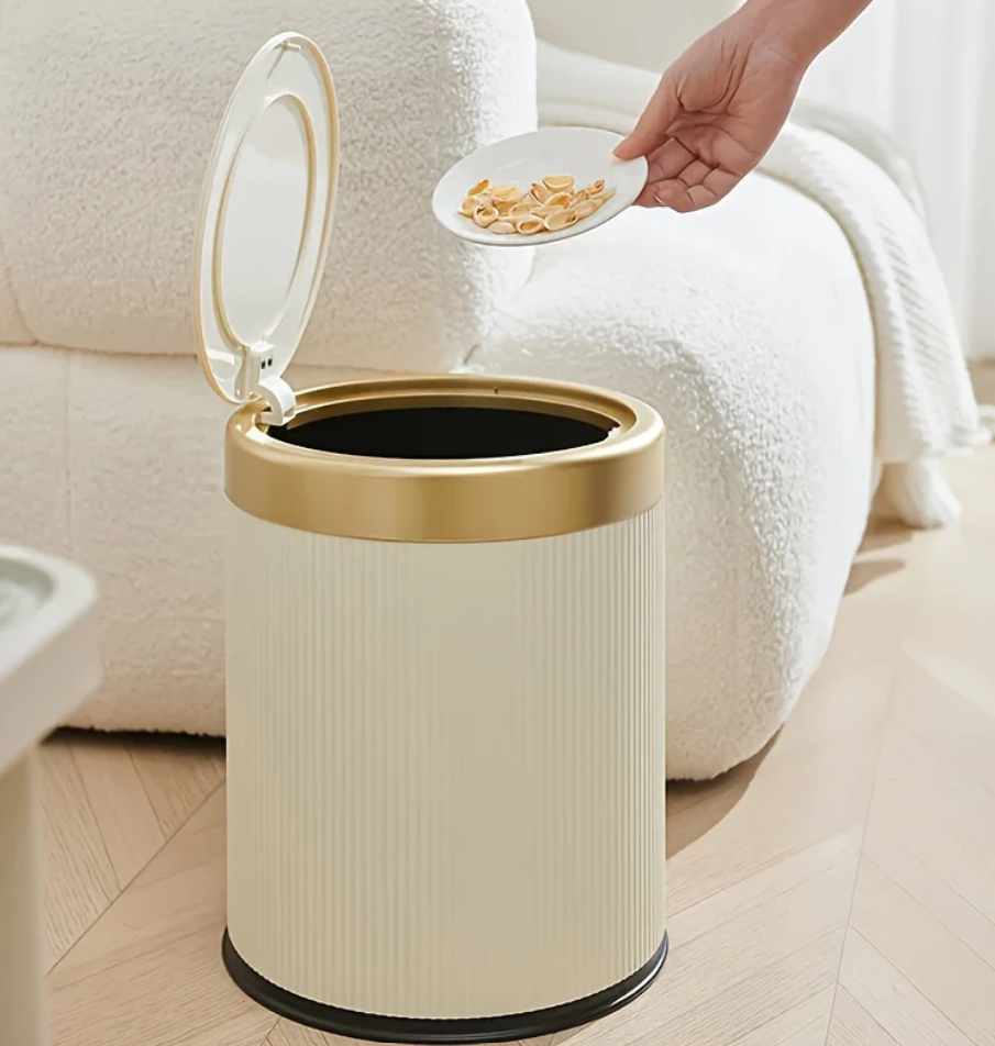 Oval Trash Can | Sage Green Ribbed Press-Top Waste Bin