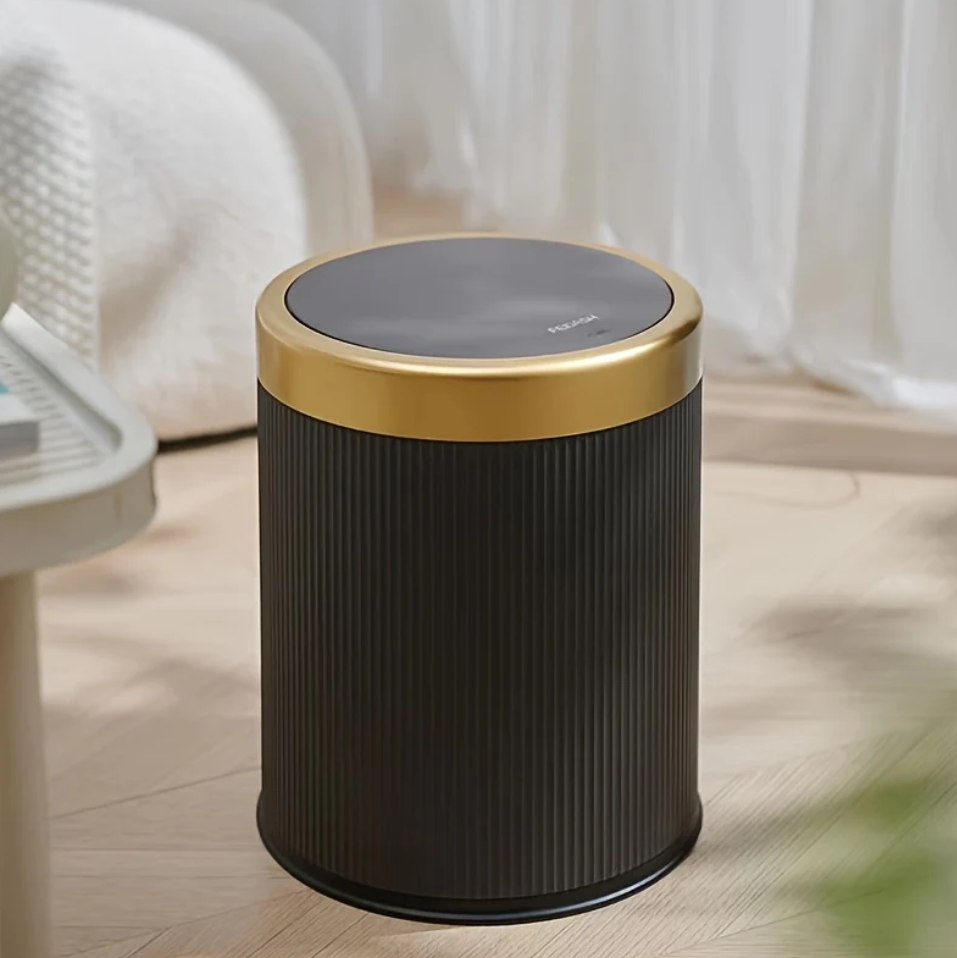 Oval Trash Can | Sage Green Ribbed Press-Top Waste Bin