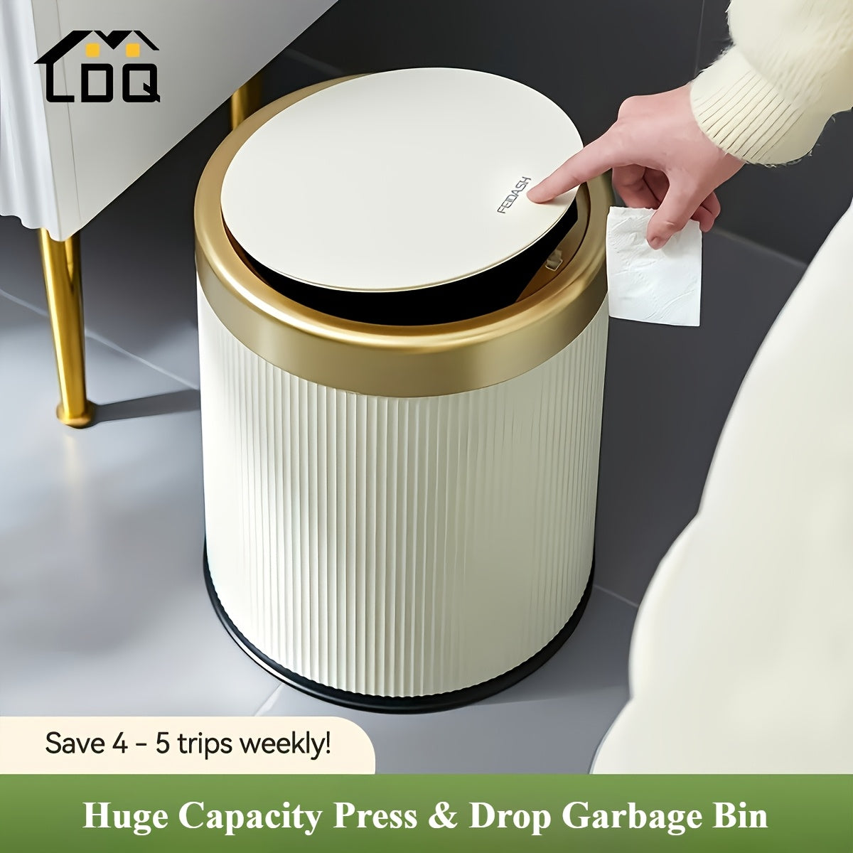 Oval Trash Can | Sage Green Ribbed Press-Top Waste Bin