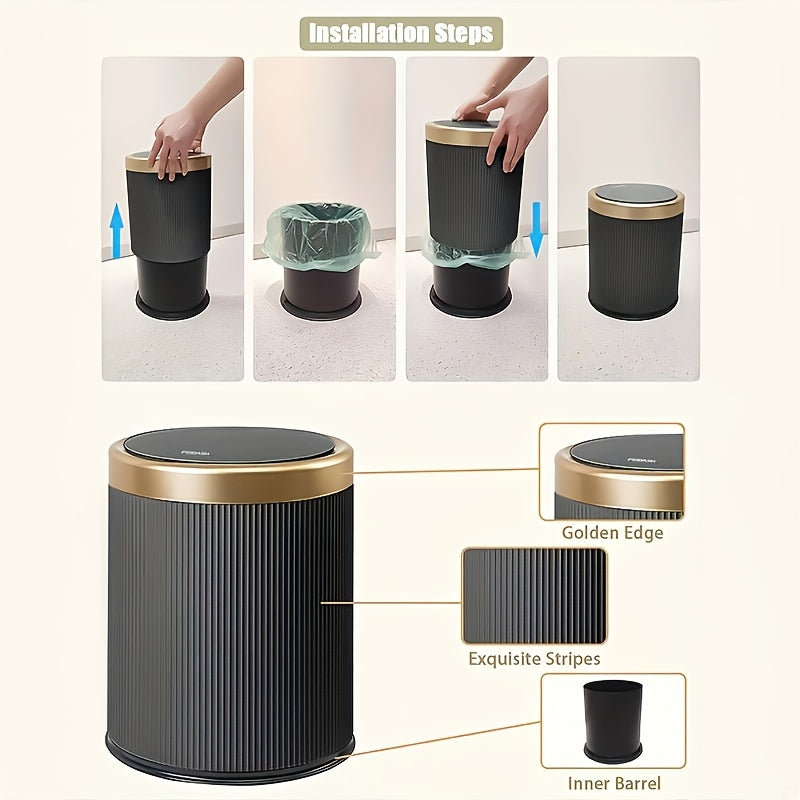 Oval Trash Can | Sage Green Ribbed Press-Top Waste Bin