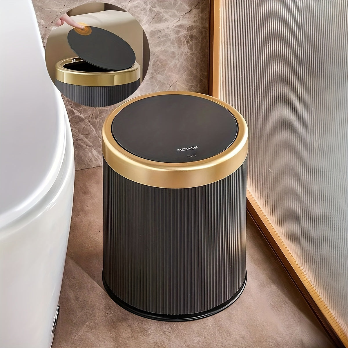 Oval Trash Can | Sage Green Ribbed Press-Top Waste Bin