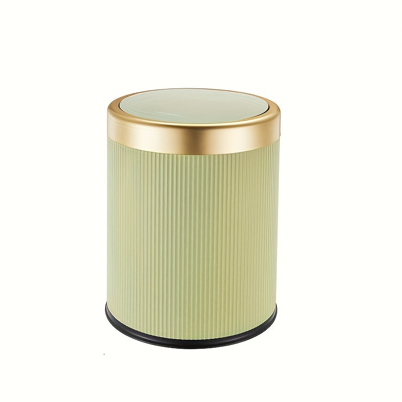 Oval Trash Can | Sage Green Ribbed Press-Top Waste Bin