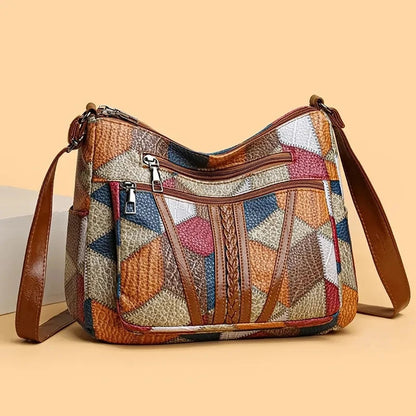 Pamela | Vegan Leather Shoulder Bag – Multicolor Patchwork Design 0