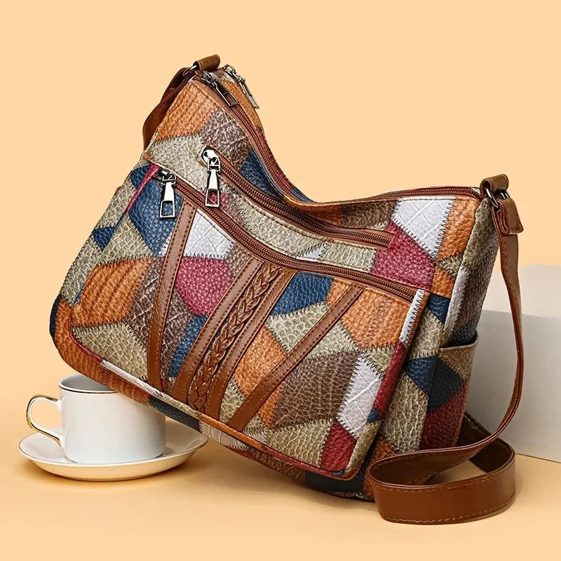Pamela | Vegan Leather Shoulder Bag – Multicolor Patchwork Design 3