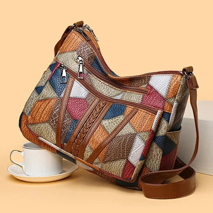 Pamela | Vegan Leather Shoulder Bag – Multicolor Patchwork Design 3