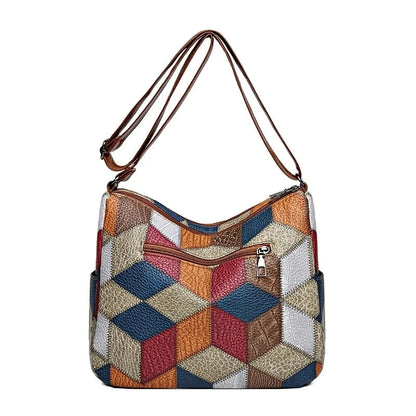 Pamela | Vegan Leather Shoulder Bag – Multicolor Patchwork Design 4