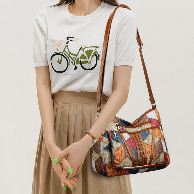 Pamela | Vegan Leather Shoulder Bag – Multicolor Patchwork Design 6