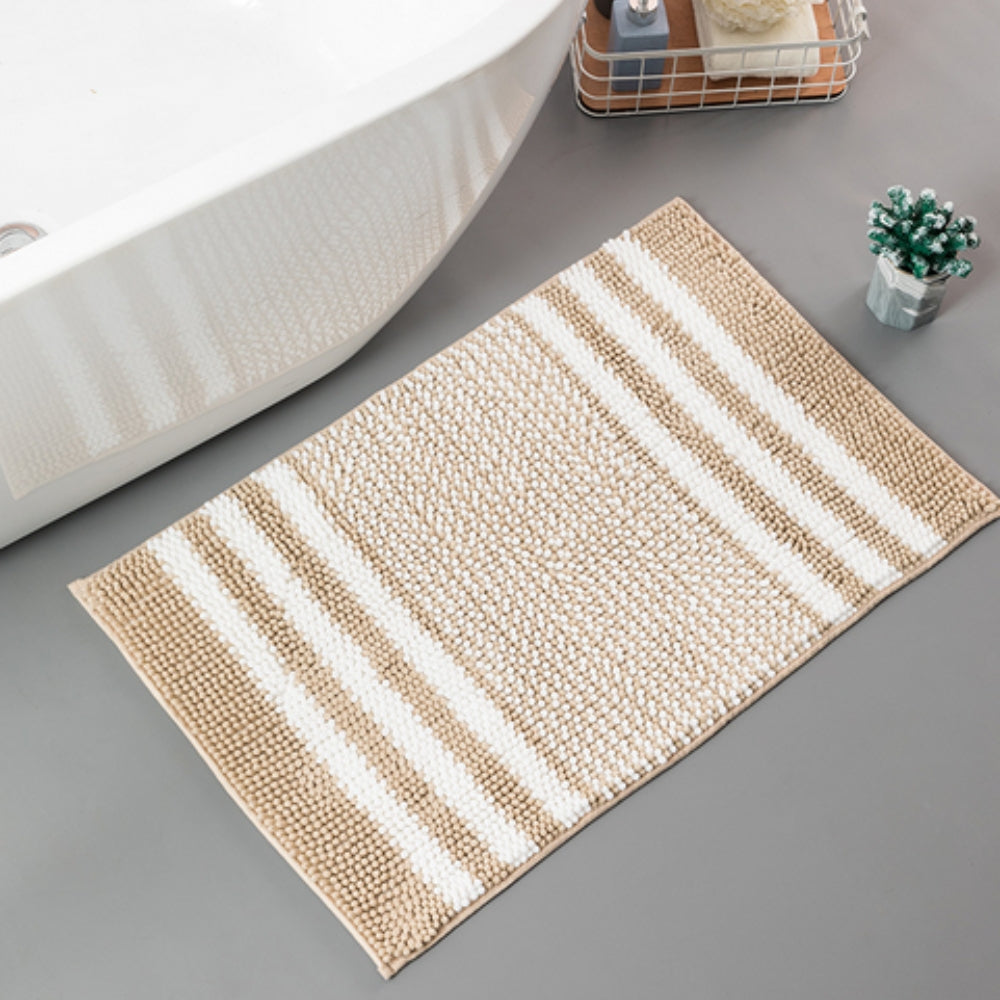 PebbleKnit | Non-Slip Bath Mat – Ultra-Absorbent Chenille Stripes