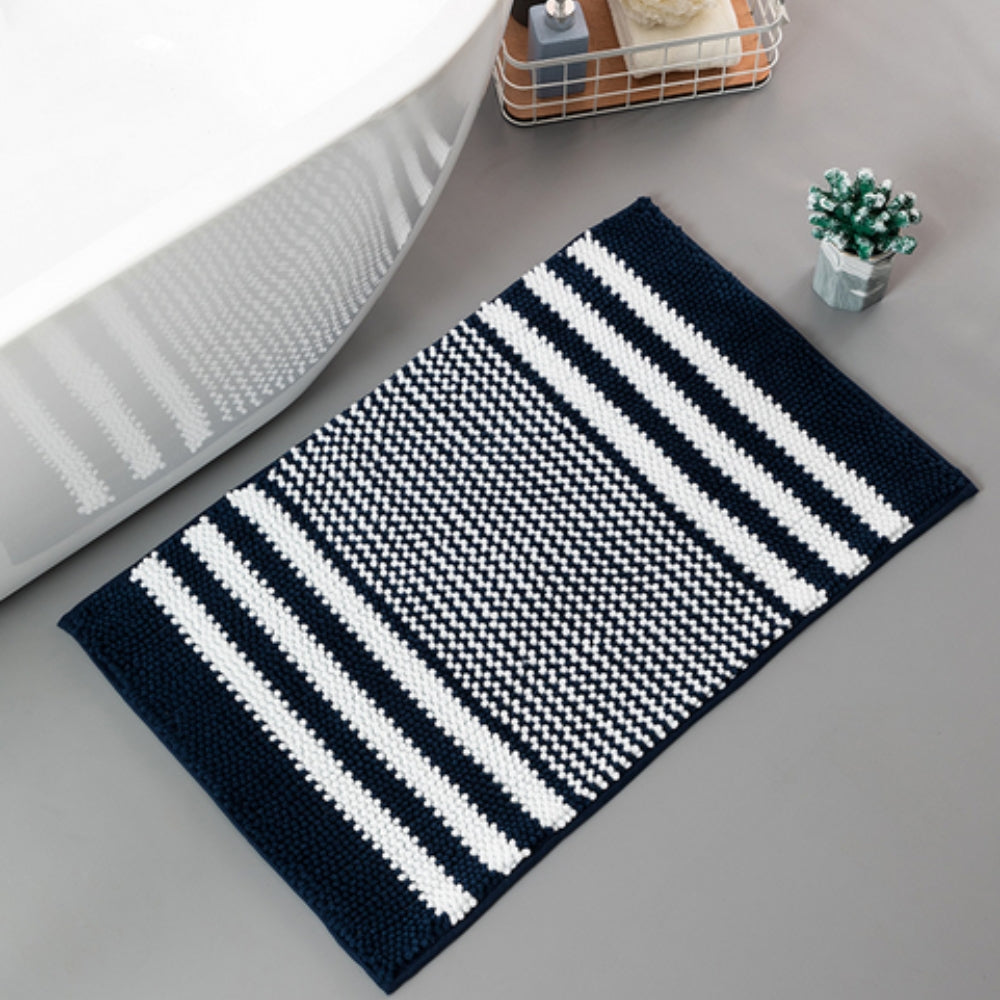 PebbleKnit | Non-Slip Bath Mat – Ultra-Absorbent Chenille Stripes