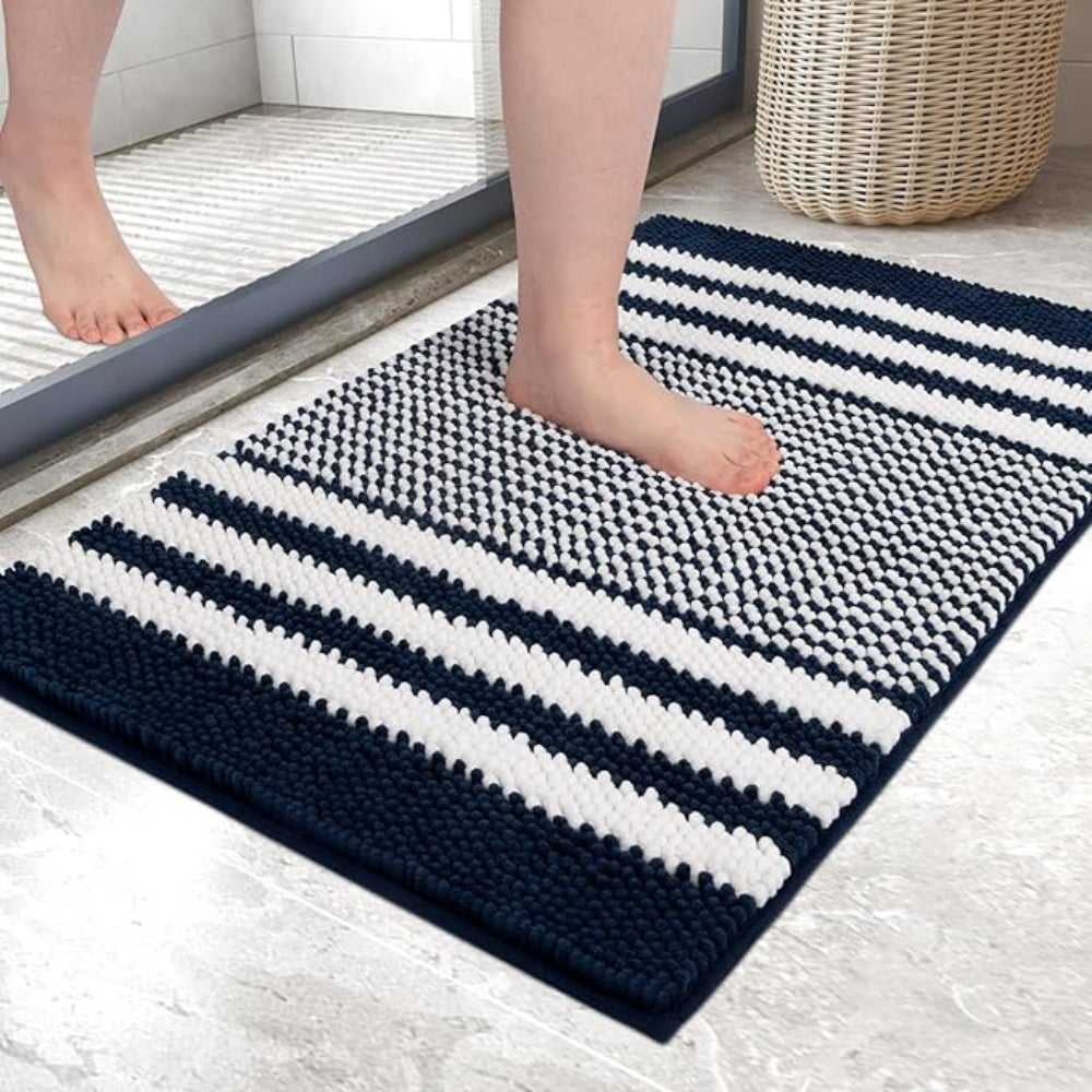 PebbleKnit | Non-Slip Bath Mat – Ultra-Absorbent Chenille Stripes