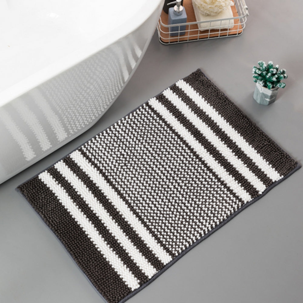 PebbleKnit | Non-Slip Bath Mat – Ultra-Absorbent Chenille Stripes