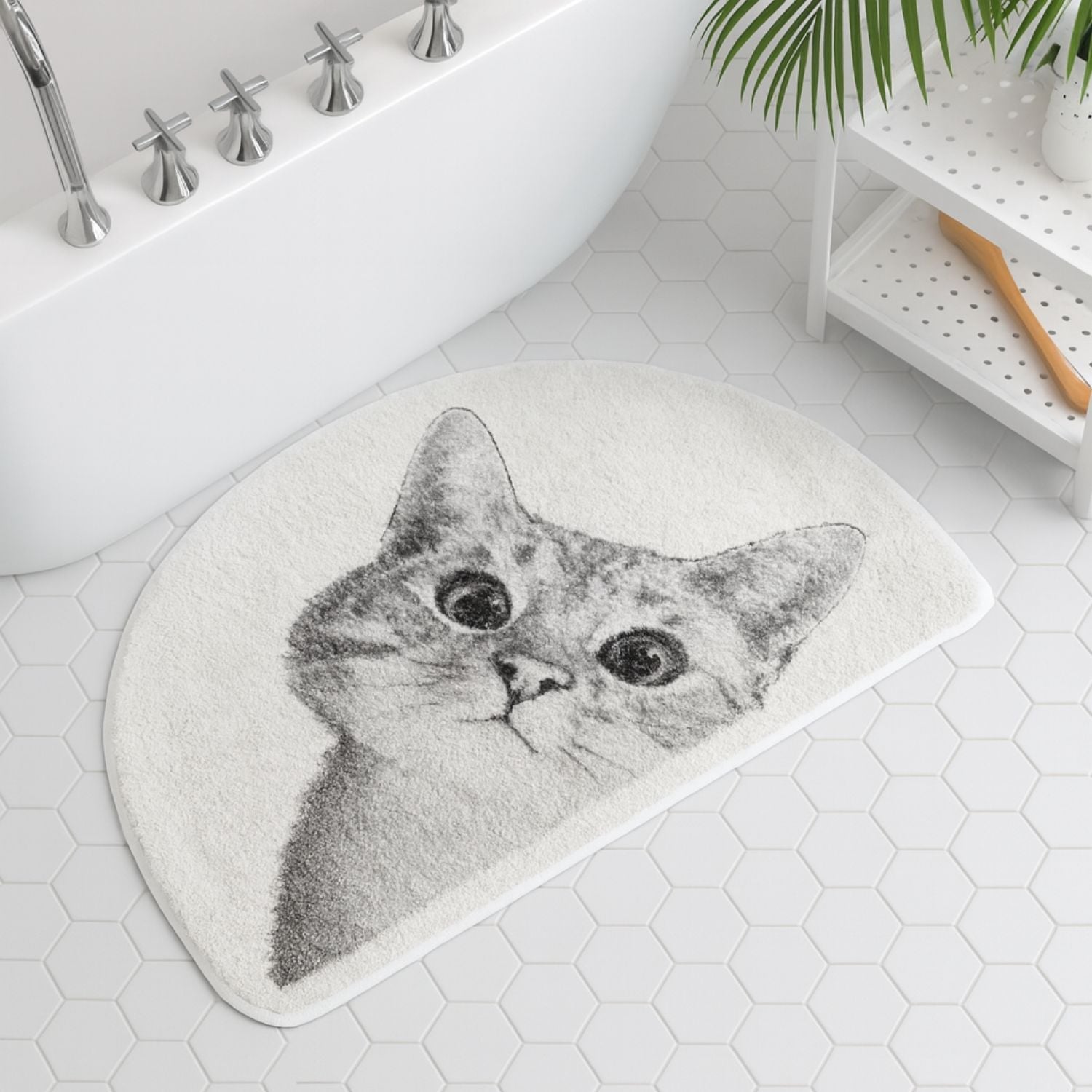 Peeping Kitty | Non-Slip Bath Mat – Soft Polyester Cat Design