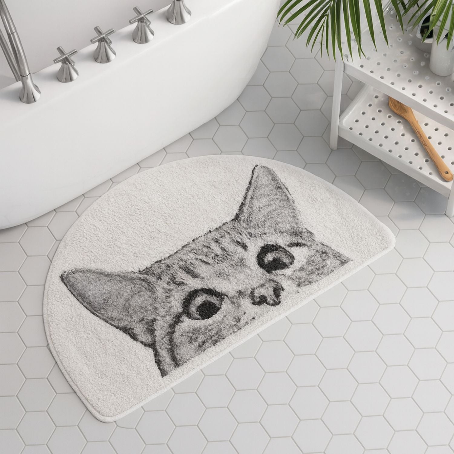 Peeping Kitty | Non-Slip Bath Mat – Soft Polyester Cat Design