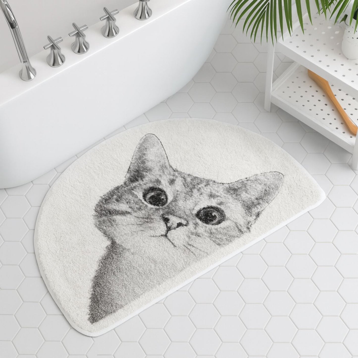 Peeping Kitty | Non-Slip Bath Mat – Soft Polyester Cat Design 3