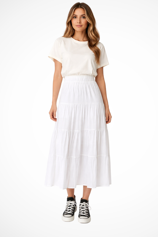 Penelope | High Waist Maxi Skirt – Tiered Design, Full Length for Women 0