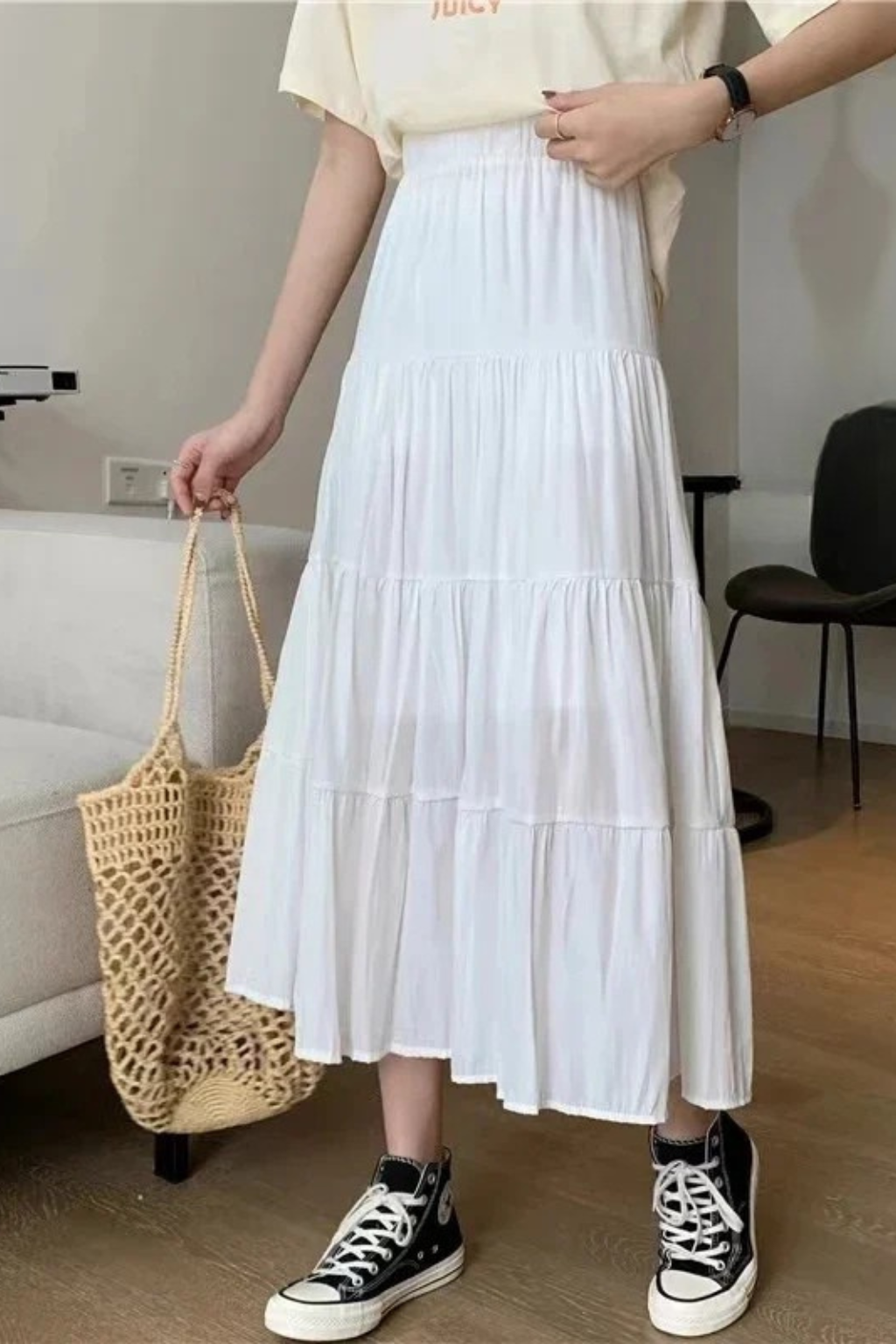 Penelope | High Waist Maxi Skirt – Tiered Design, Full Length for Women 2