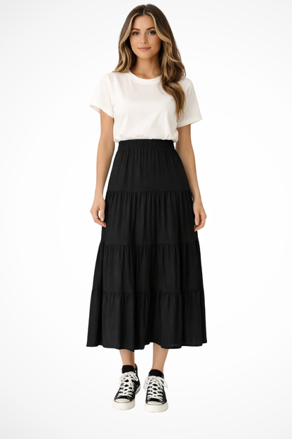 Penelope | High Waist Maxi Skirt – Tiered Design, Full Length for Women 4