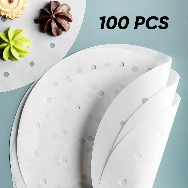 Perforated Anti-Stick Steamer Paper 100/400pcs | Waterproof & Heat Resistant | Reusable Non-Stick Liner for Cooking