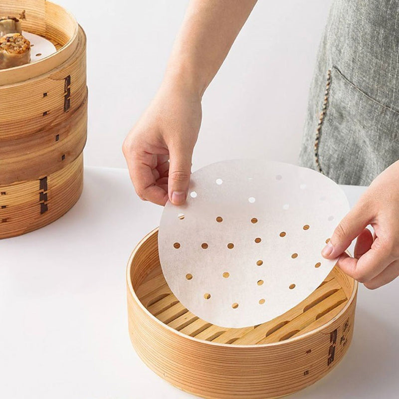 Perforated Anti-Stick Steamer Paper 100/400pcs | Waterproof & Heat Resistant | Reusable Non-Stick Liner for Cooking