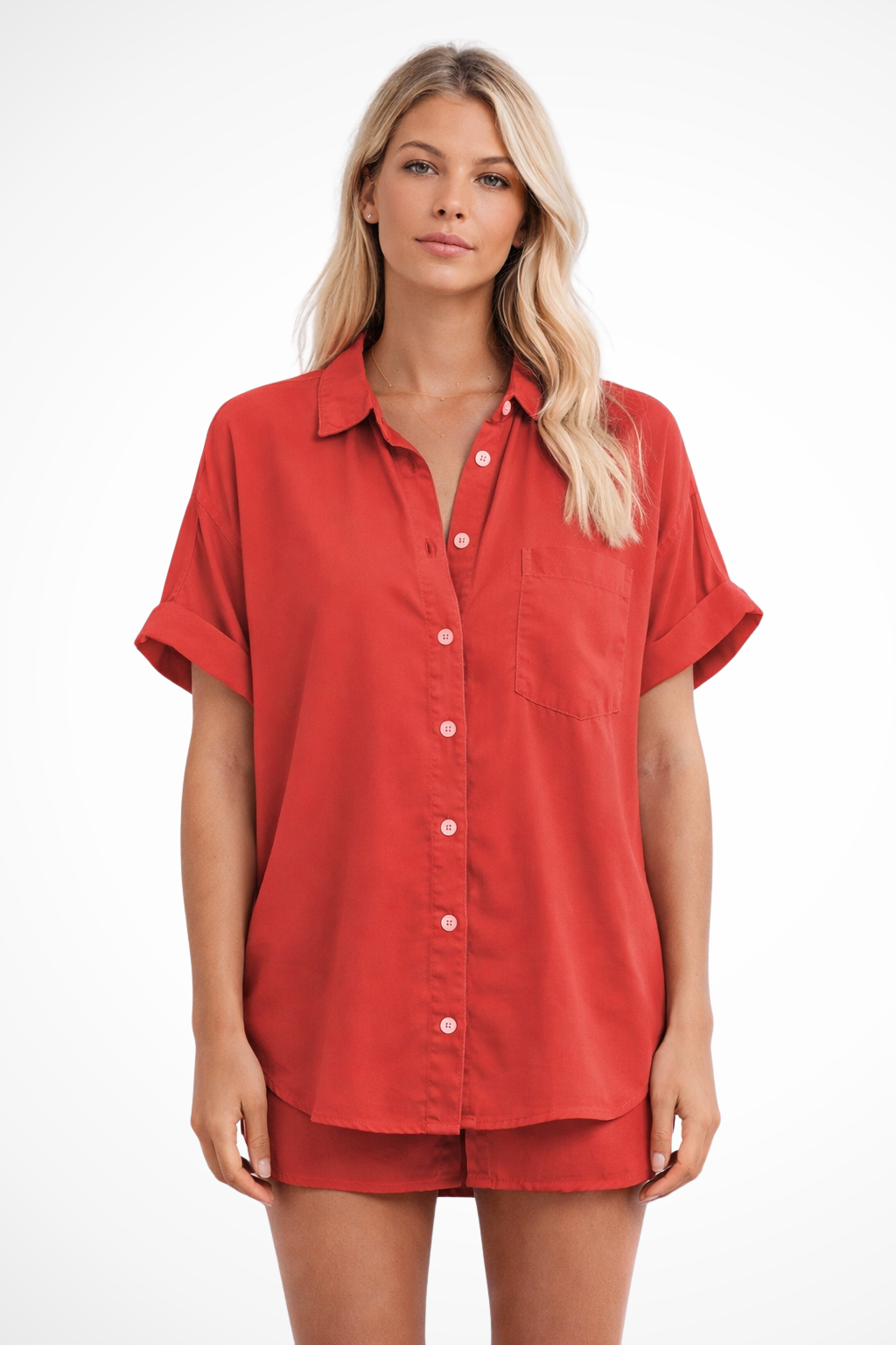 Phoebe | Women's Shirt - Oversized Button-Down with Chest Pocket 6